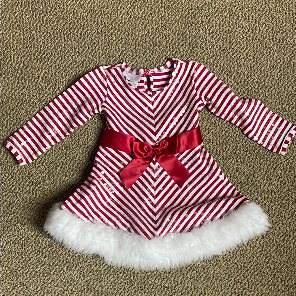 Bonnie Baby Red and White Seasonal Costume with Fluffy Trim